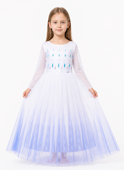 Long Light Blue Carnival Dress with Diamond Patterns Costume Dresses detail 3