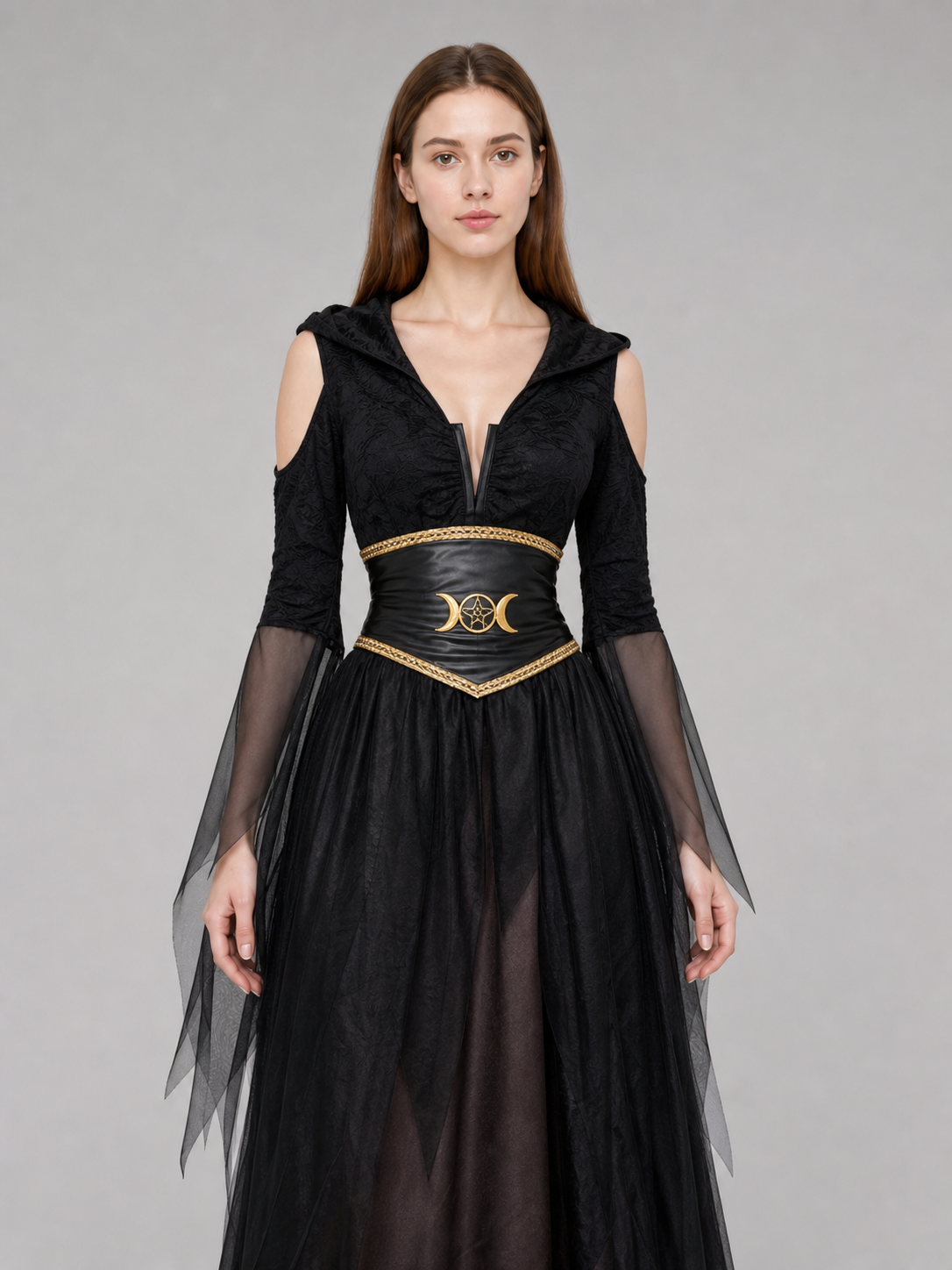 Gothic Halloween Costume with Dress and Belt