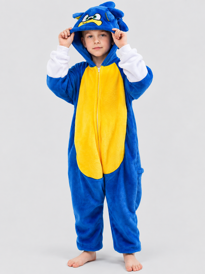 Blue Kigurumi Jumpsuit with Yellow Insert and Hood