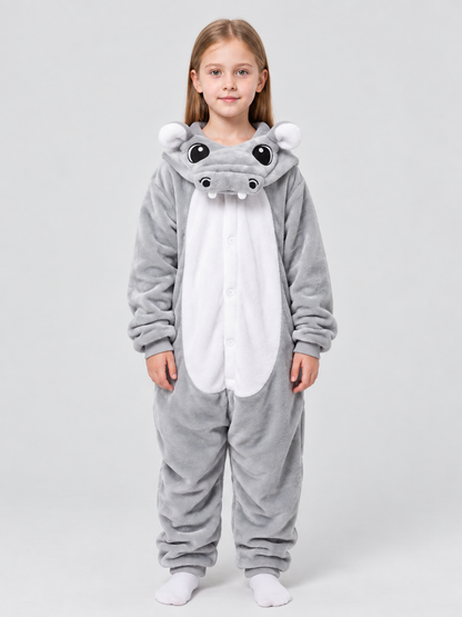Flannel Hooded Pajama Jumpsuit with White Panel