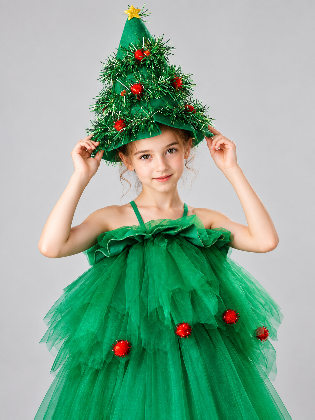 Children's Carnival Costume with Christmas Tree Hat Costume Headwear detail 2