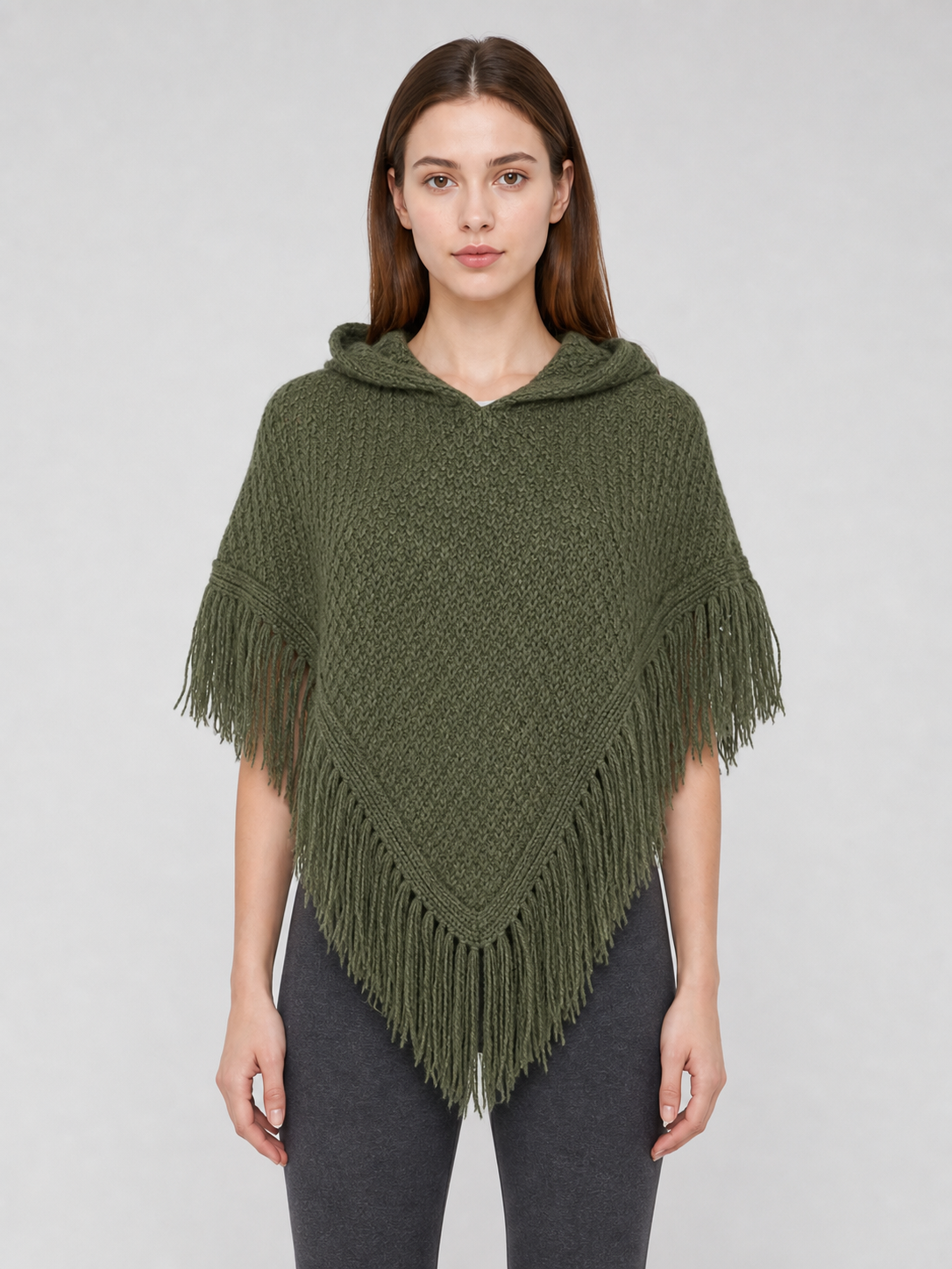 Triangular Hooded Poncho Cape with Belt