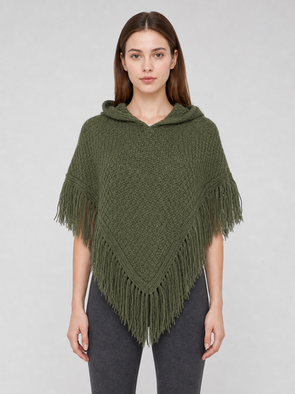Triangular Hooded Poncho Cape with Belt