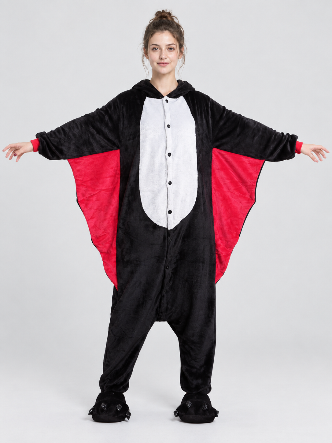 Black Hooded Bat Pajama Jumpsuit