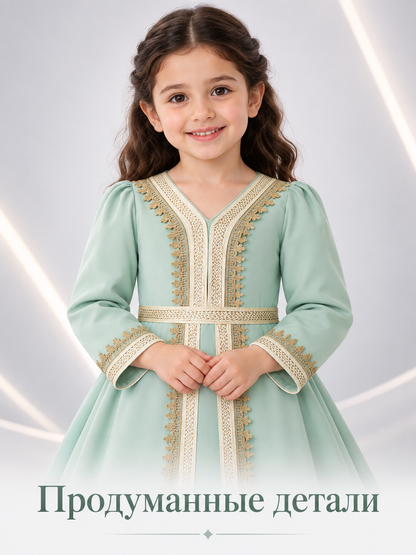 Girls' Dressy Long-Sleeve Dress with Embroidery