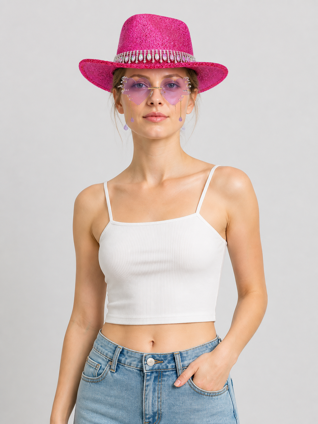 Party Accessory Set: Wide-Brim Hat and Sunglasses Costume Headwear detail 3