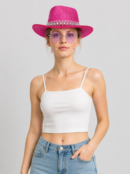Party Accessory Set: Wide-Brim Hat and Sunglasses Costume Headwear detail 3