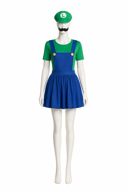Luigi Costume Jumpsuit with Hat and Beard for Halloween Costume Headwear detail 3