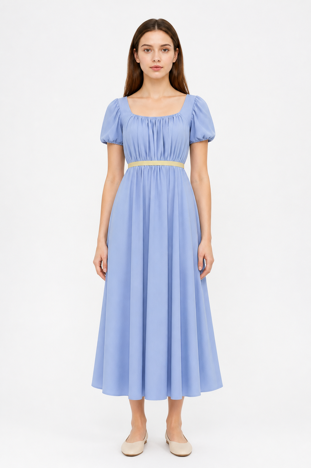 Long Dress with a Square Neckline and Puff Sleeves Costume Dresses detail 2