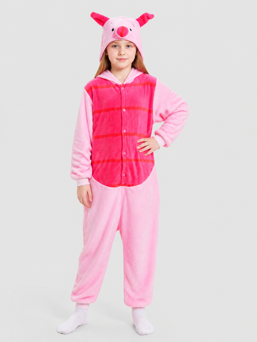 Flannel Pig Pajama Jumpsuit with Hood product detail 3