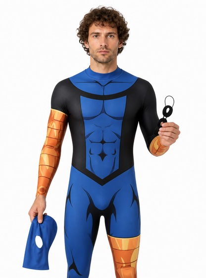 Blue and Black Superhero Jumpsuit with Muscle Print product detail 4