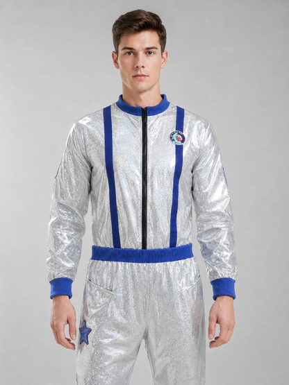 Silver astronaut costume with blue details
