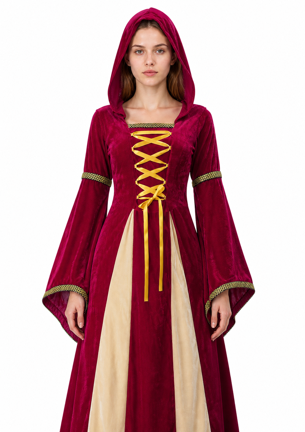 Medieval Hooded Dress with Gold Trim Costume Dresses detail 3