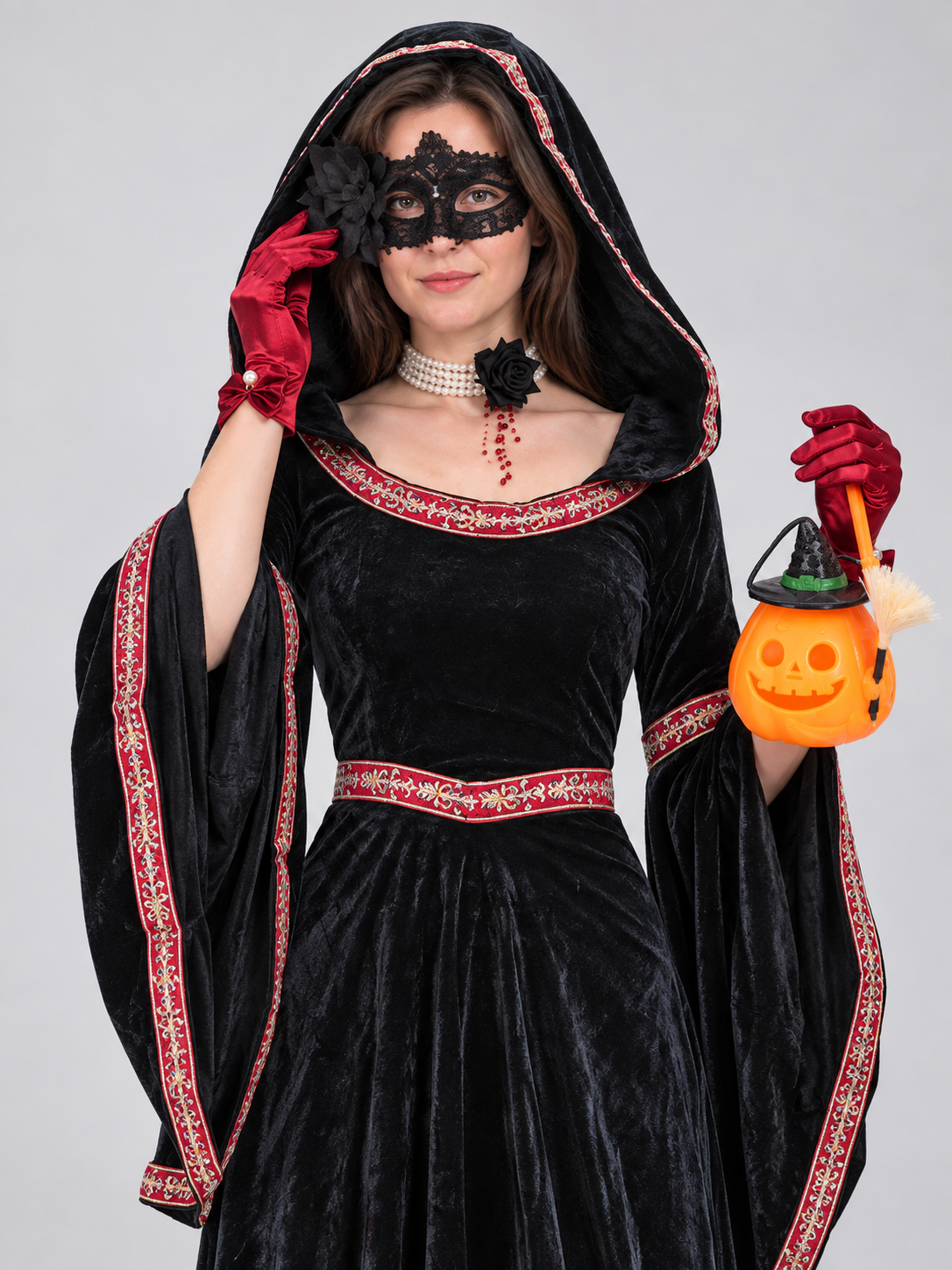Halloween Witch Costume with Hooded Dress
