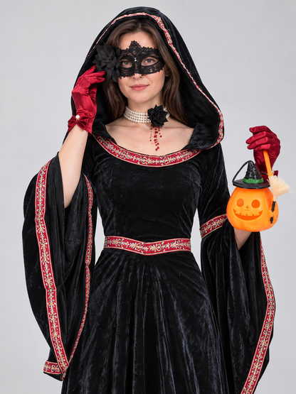 Halloween Witch Costume with Hooded Dress