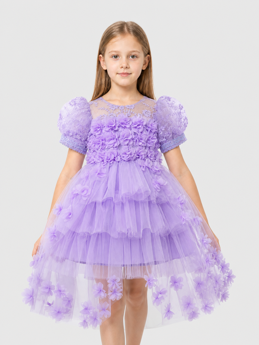 Girls' Formal Dress with Full Skirt, Lace, and Train Costume Dresses detail 3