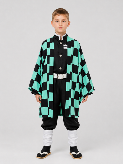 Tanjiro Cosplay: Costume with Checkered Cape, Set Costume Capes detail 3