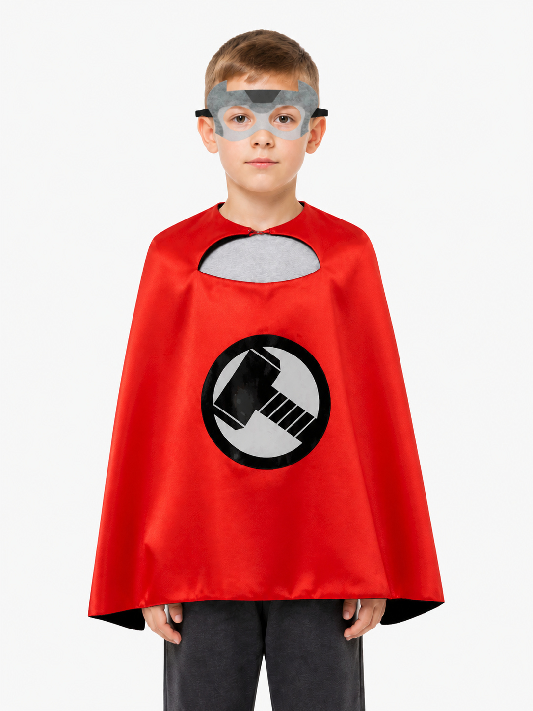 Red Cape with a Round Emblem and Ties Costume Capes detail 3