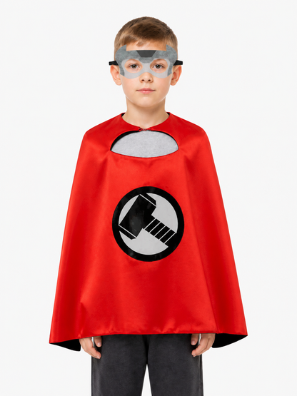 Red Cape with a Round Emblem and Ties Costume Capes detail 3