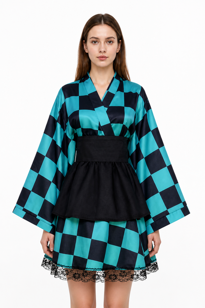 Tanjiro Kimono-Style Cosplay Dress with Lace Costume Dresses detail 2