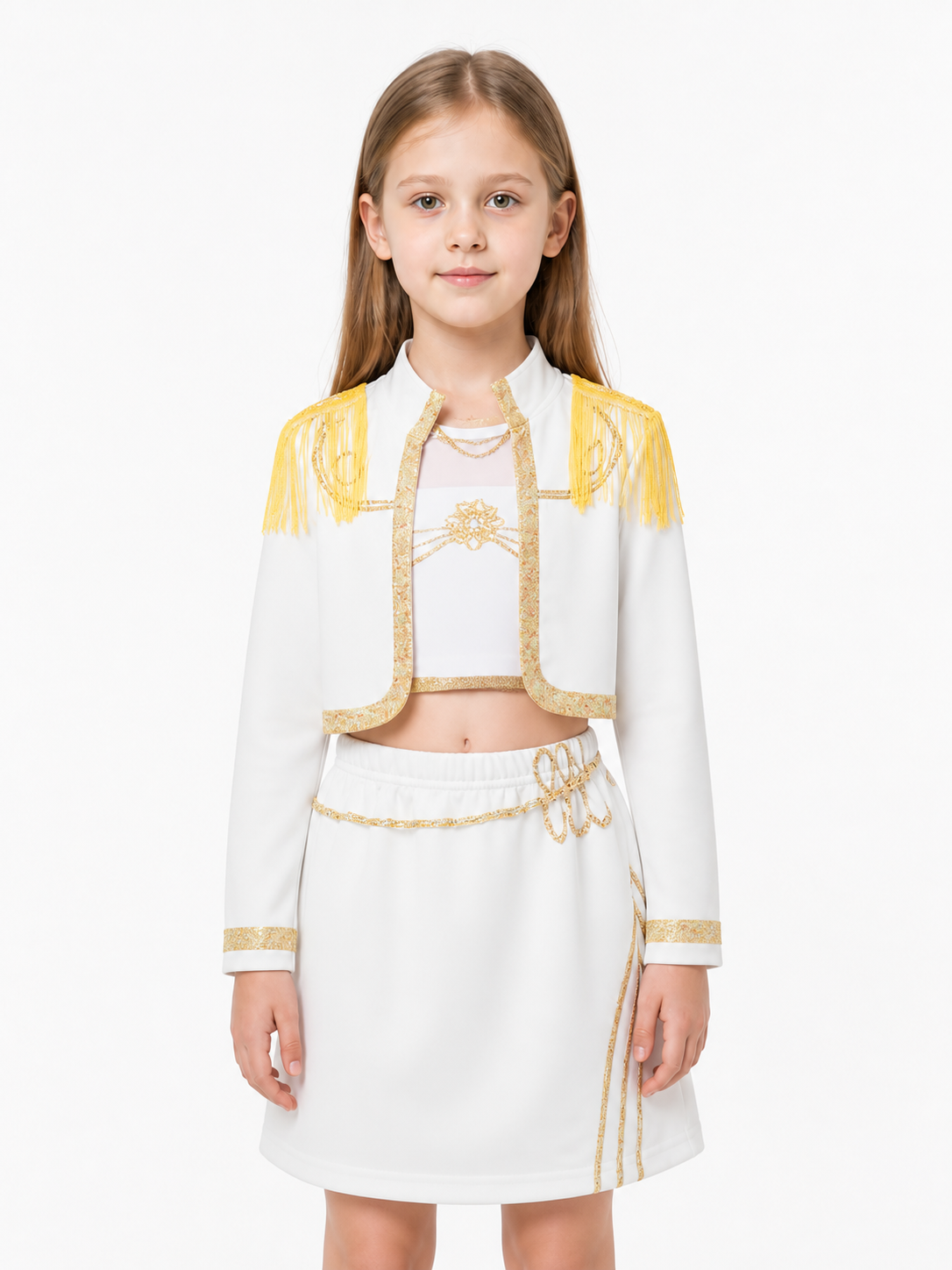 White Children's Stage Costume with Gold Fringe Costumes detail 3