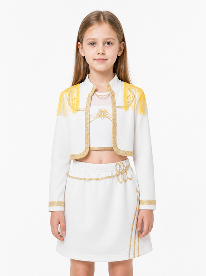 White Children's Stage Costume with Gold Fringe Costumes detail 3