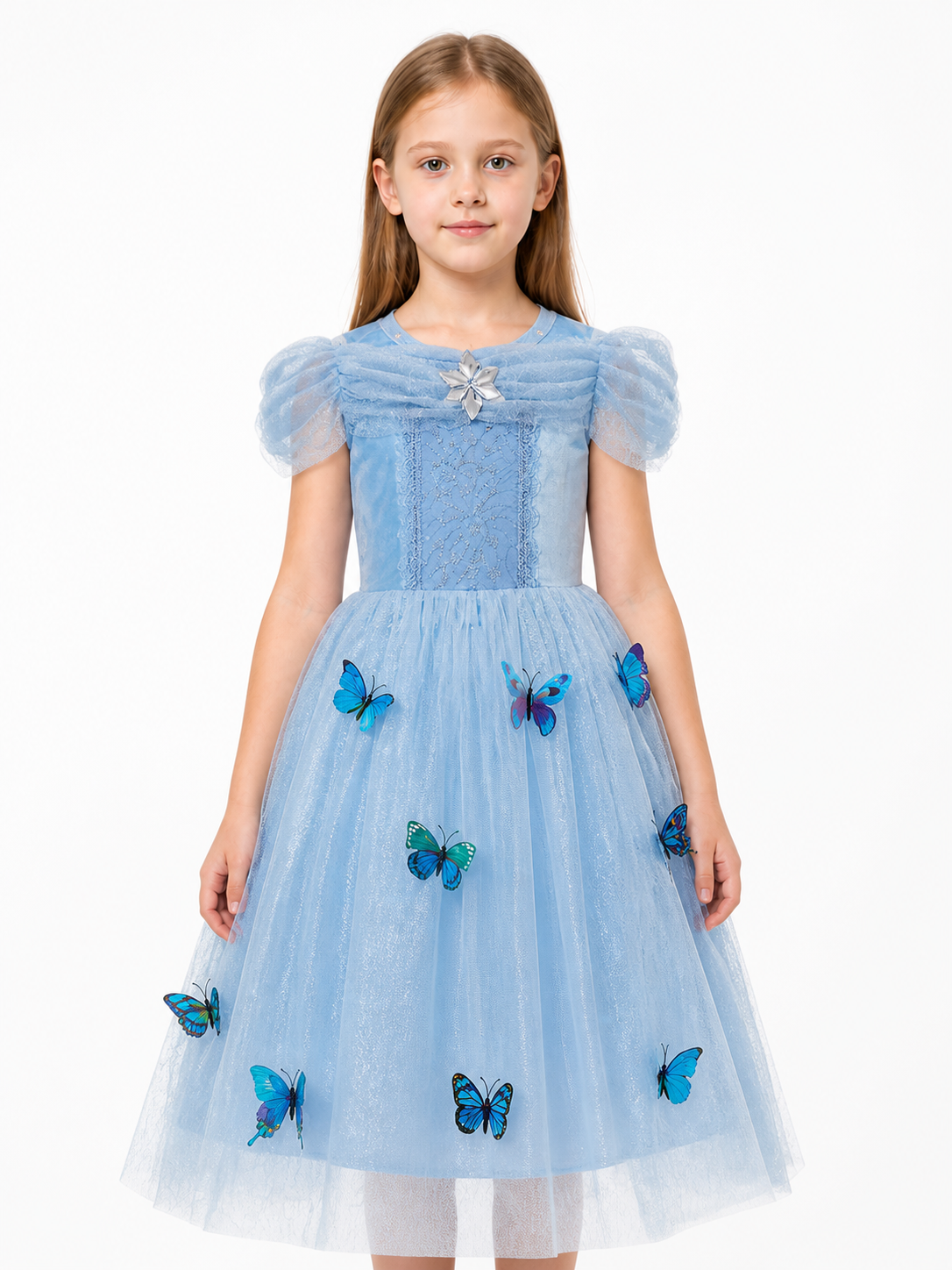 Blue Princess Dress with Butterflies and Full Skirt Costume Dresses detail 3