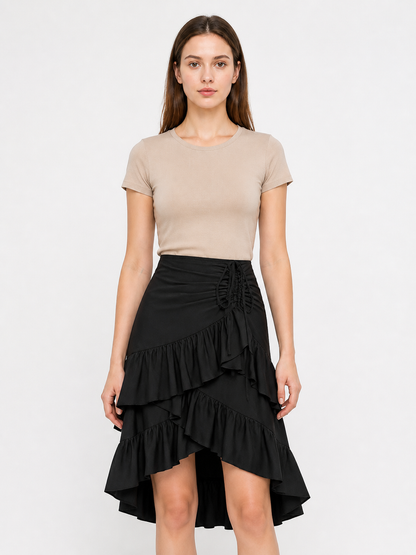 Black Asymmetrical Skirt with Tiered Ruffles product detail 3