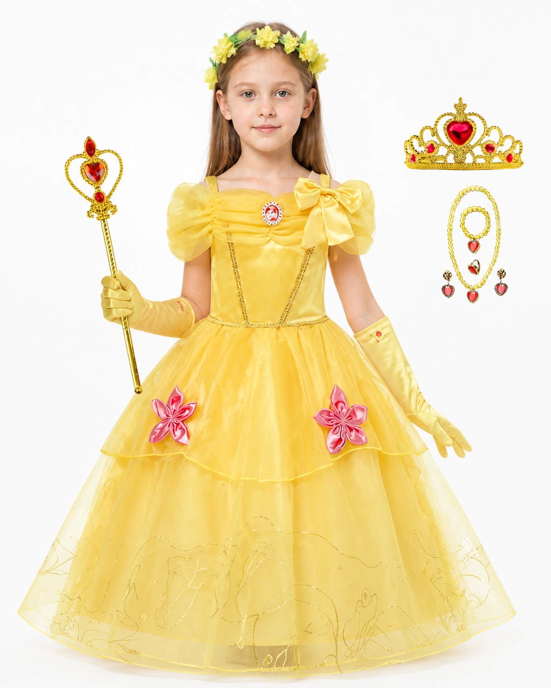 Princess costume with crown and wand, yellow dress Costume Dresses detail 3
