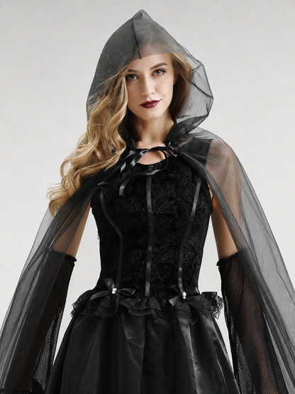 Gothic Hooded Dress with Black Cape