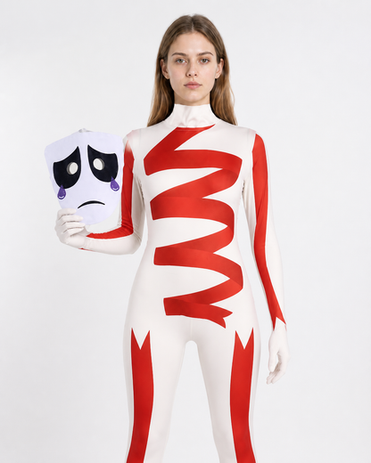 Pomni Cosplay Costume with Mask, White and Red Costume Masks detail 2