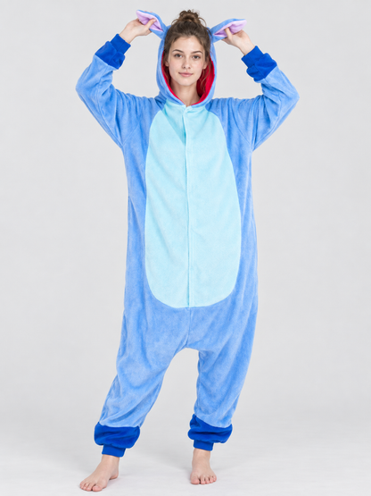 Blue Hooded Pajama Jumpsuit with Ears