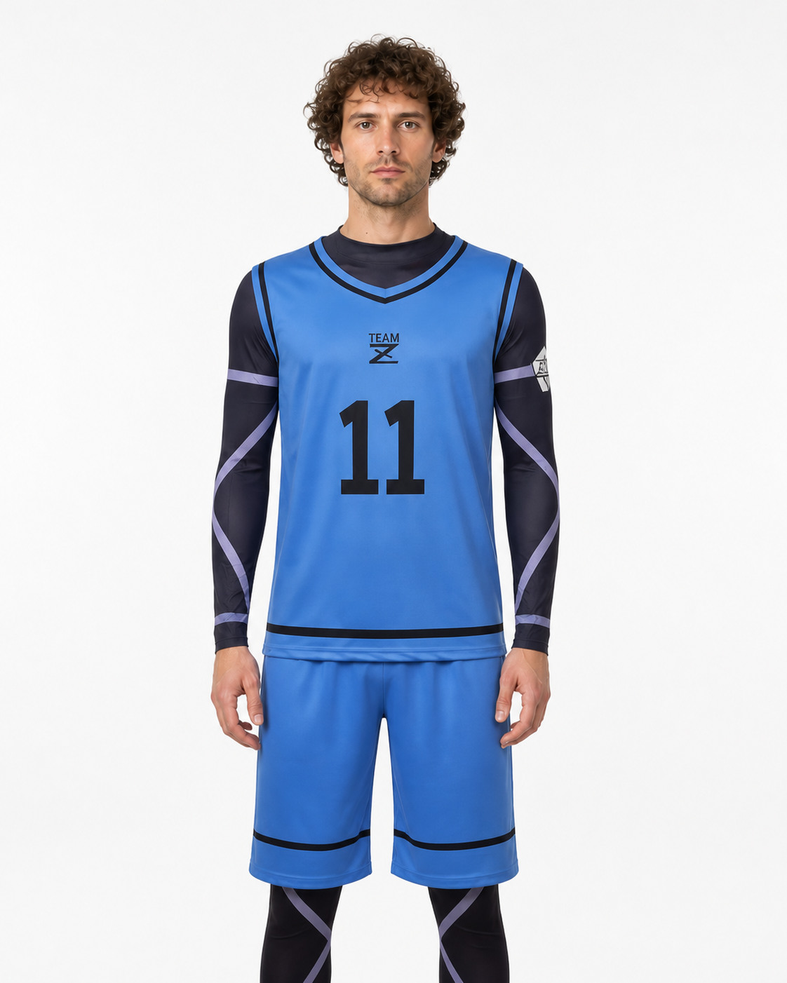 Blue and Black Sports Cosplay Costume with Number 11 Costumes detail 3