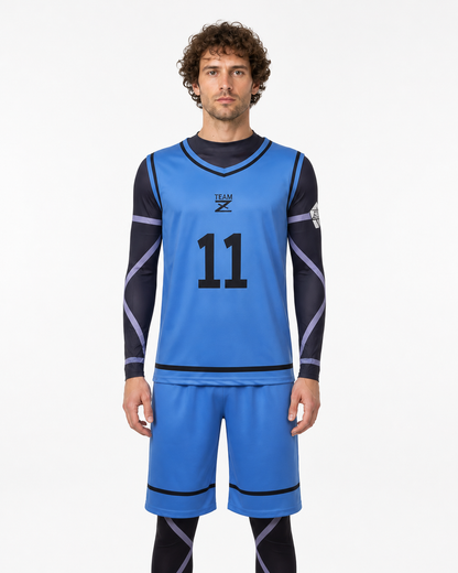 Blue and Black Sports Cosplay Costume with Number 11 Costumes detail 3