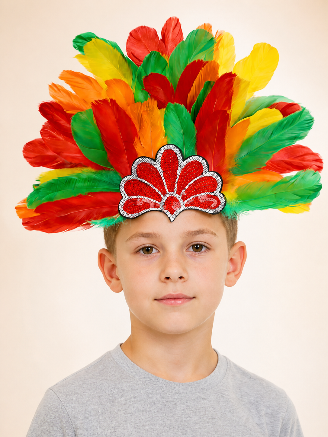 Carnival Headpiece with Multicolored Feathers Costume Headwear detail 2