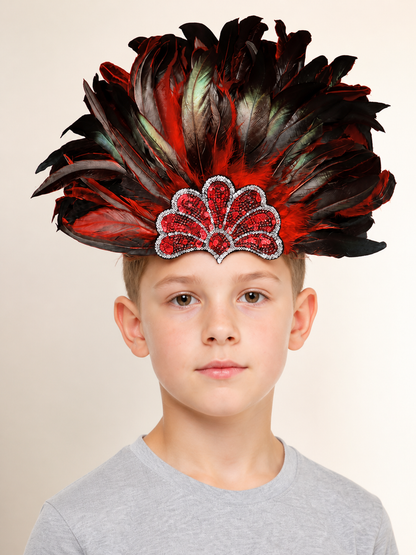 Red and black feather carnival headpiece product view 29