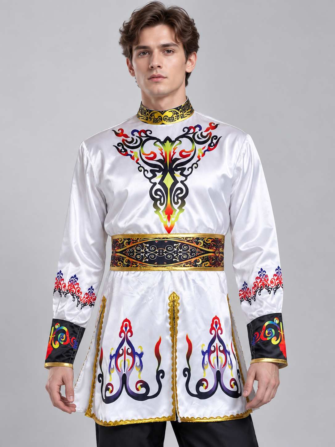 Stage Costume for Folk Dance White Black