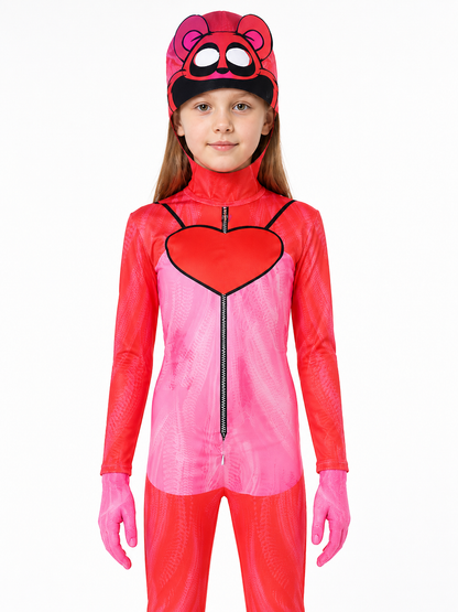 Pink Poppy Playtime Jumpsuit with Hood and Heart upper body view