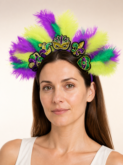 Halloween Carnival Headpiece with Feathers and Mask Costume Masks detail 2