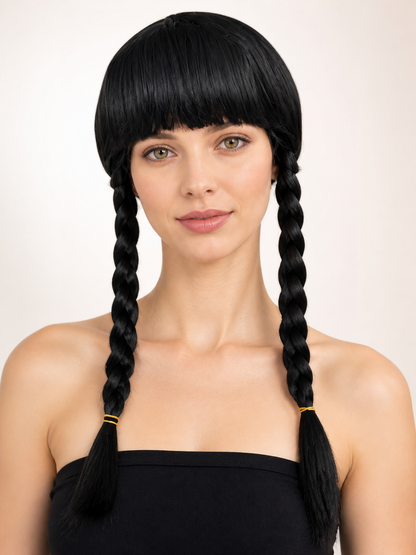 Black Carnival Wig with Long Braids and Bangs Costume Wigs detail 2