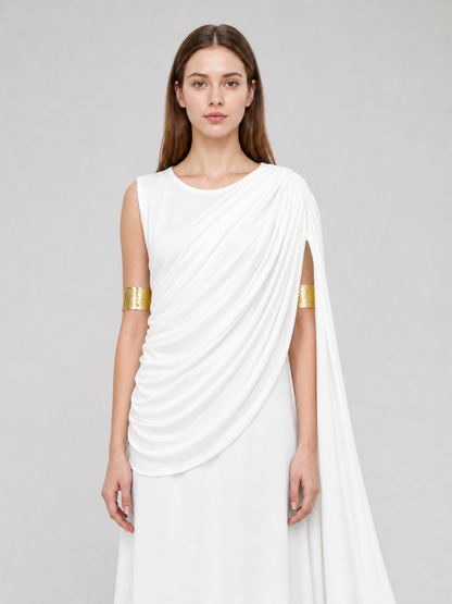 White draped dress with flowing train product view 45
