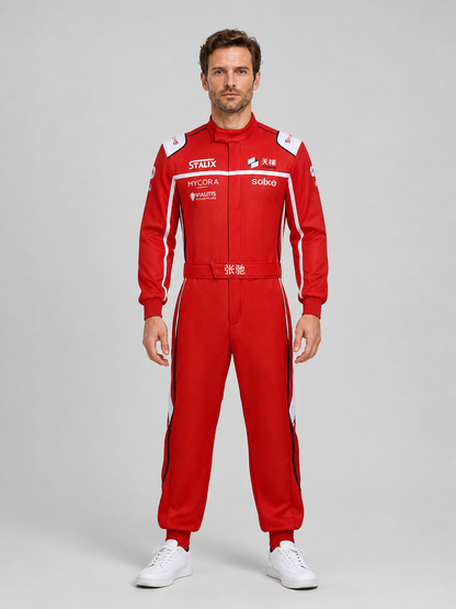 Red and White Racing Suit with Zipper and Collar product detail 3