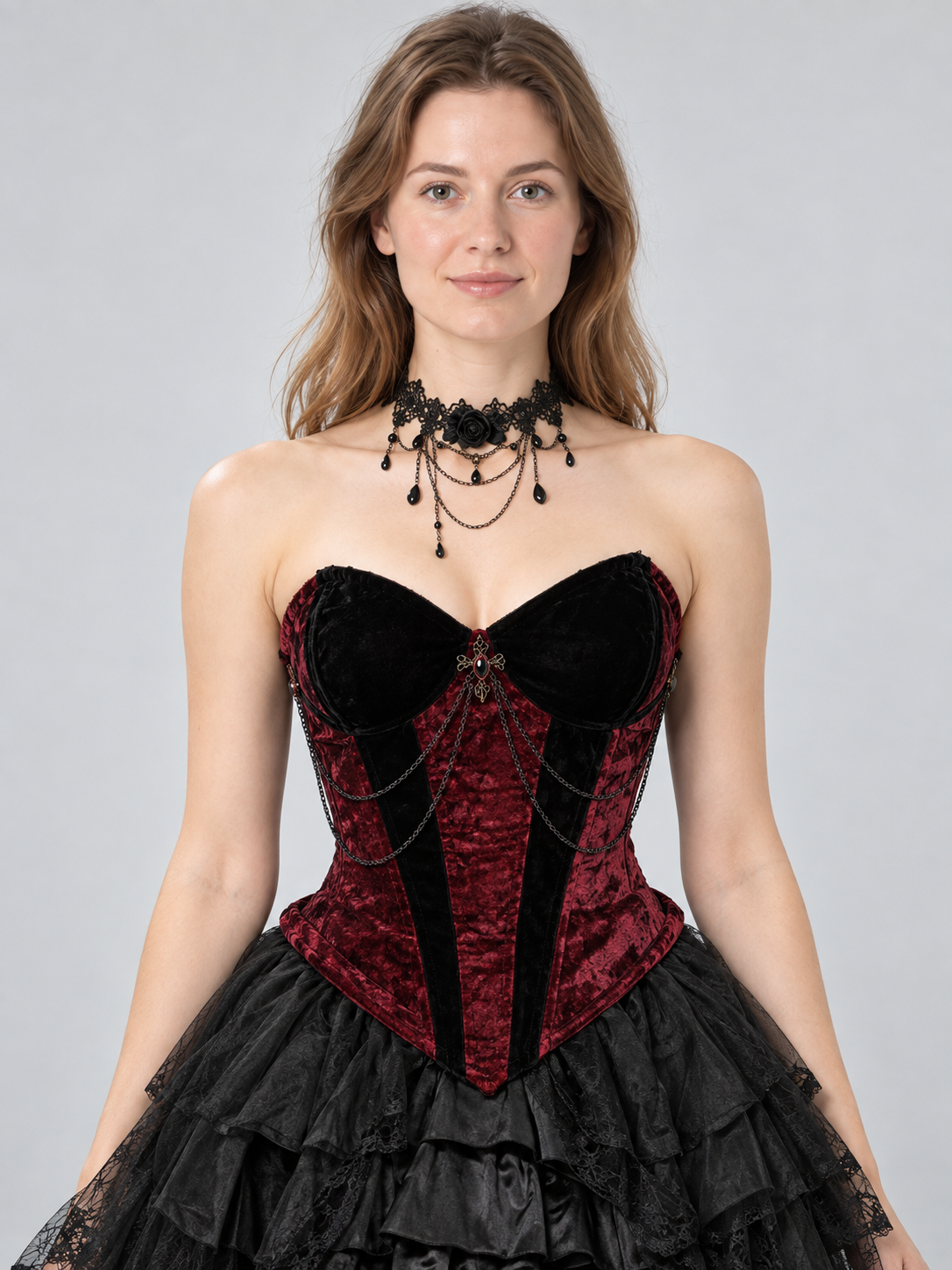 Black and Burgundy Vampire Costume with Corset