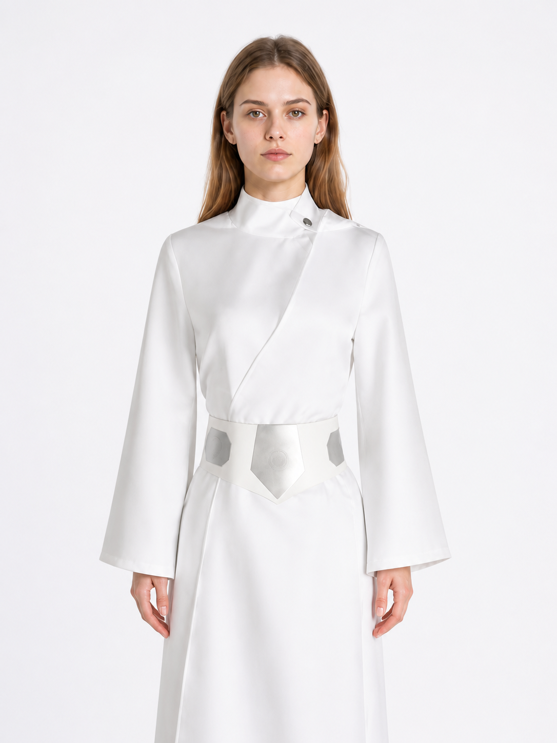 Long White Cosplay Dress with Belt Costume Dresses detail 2