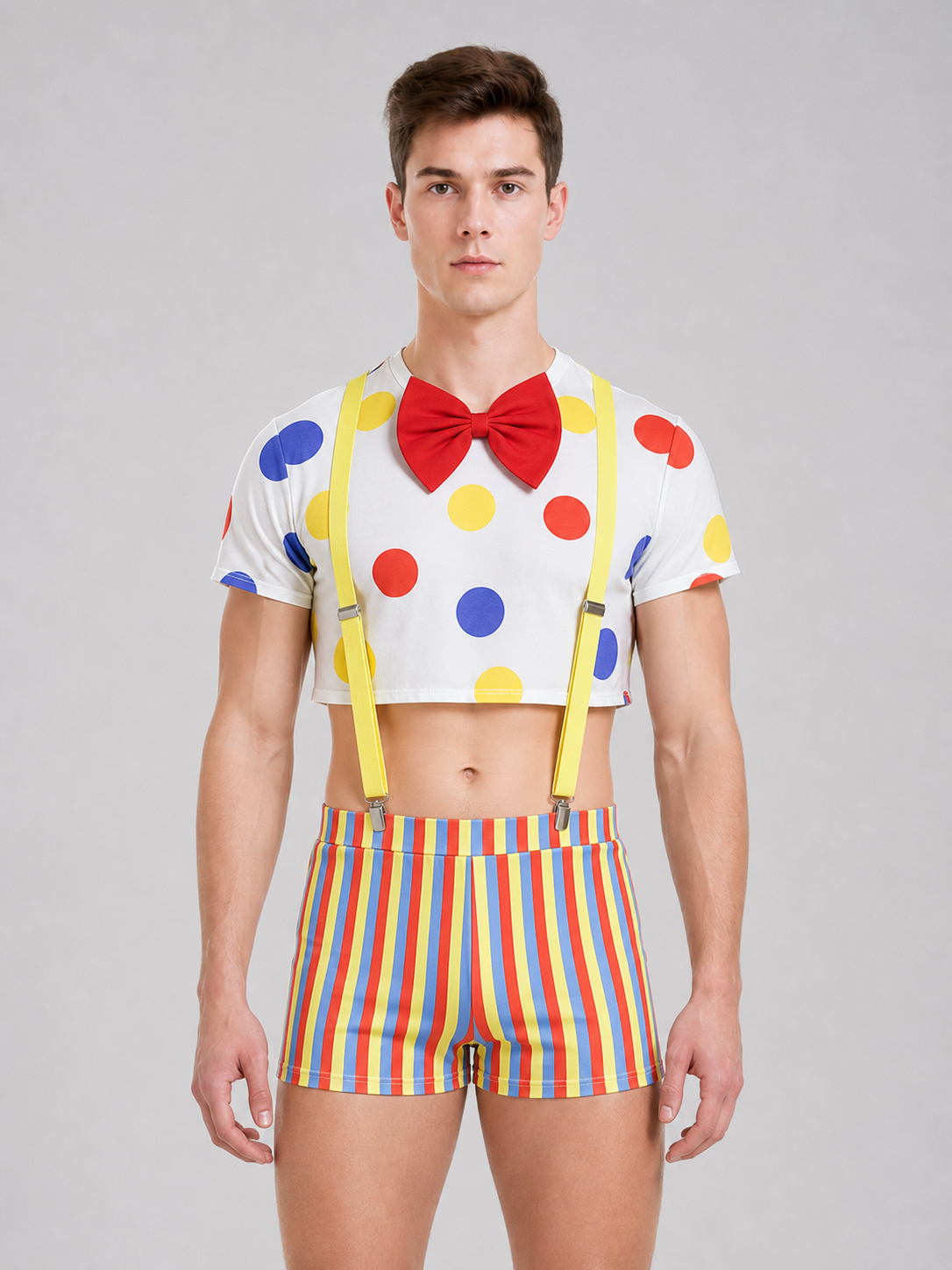 Clown Costume with Multicolored Wig and Accessories