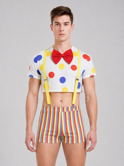 Clown Costume with Multicolored Wig and Accessories