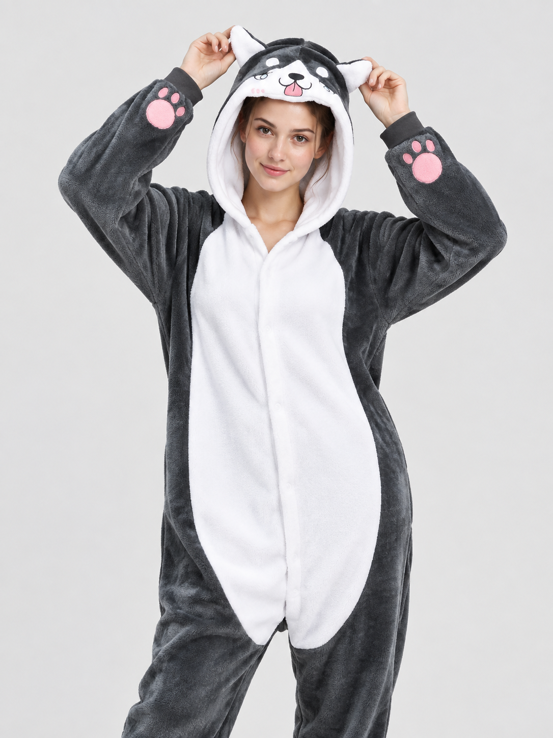 Flannel Kigurumi Pajama with Hood, Ears, and Face