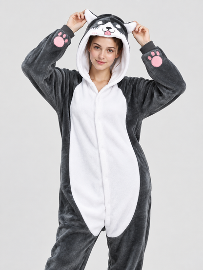 Flannel Kigurumi Pajama with Hood, Ears, and Face