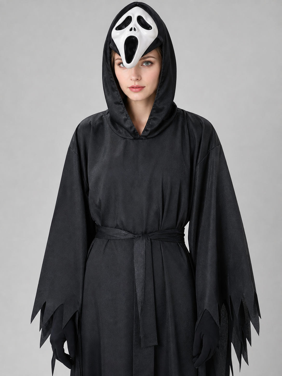 Black ghost robe with hood and white mask