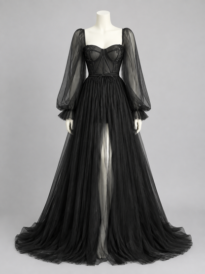Black Floor-Length Evening Dress with a Corset Bodice